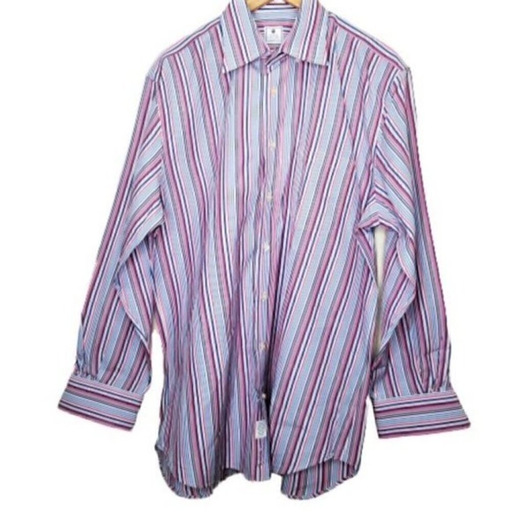 Peter Millar Men's Blue Red Stripe Button Down